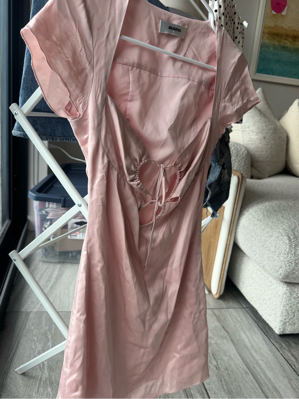 Danielle Guizio Blush Pink Satin Mini Dress with Heart Cutout